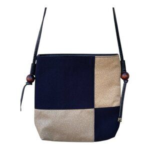 Two-Tone Checkerboard Pattern Canvas Crossbody Bag